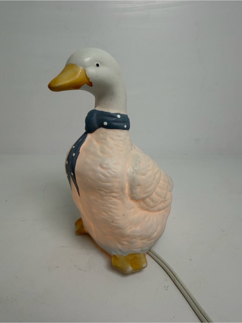 Vintage Ceramic Goose Duck Night Light Lamp Blue Polka Dot Bow Electric 7”
